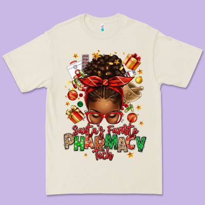 Santas Favorite Pharmacy Tech Afro Messy Bun Premium Tee Designed By Texasbilliewilder