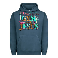 Pigment Midnight Navy all i need is the gym and jesus Urban Hoodie - JahusDesignShop