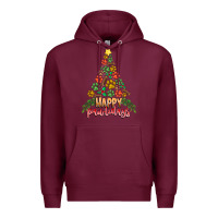 Burgundy paw print christmas tree Premium Hoodie - CowhideDigitalArt