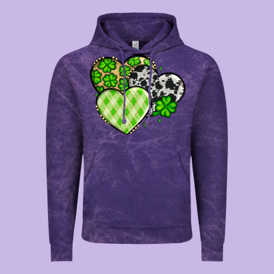 St. Patrick's Day Cowhide Hearts Vintage Hoodie Designed By Oliviacreatesart