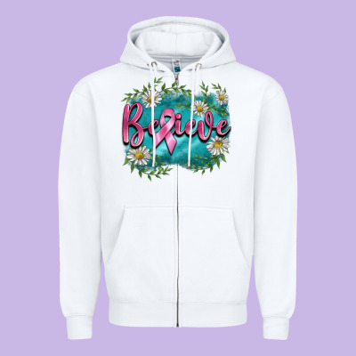 Breast Cancer Believe Zipper Hoodie Designed By Barkaloodesign