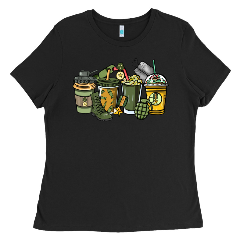 Army Coffee Cups 4th Of July Ladies Tee by HowdyJamesFarm | Teevron