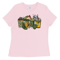 Bubblegum Pink Army coffee cups 4th of july Ladies Tee - HowdyJamesFarm