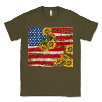 Army Green American flag sunflowers with leopard Classic Tee - TumblerDesignByShophia