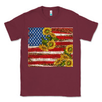 Burgundy American flag sunflowers with leopard Classic Tee - TumblerDesignByShophia