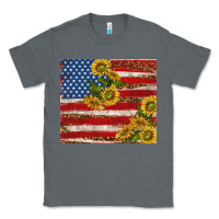 Charcoal Heather American flag sunflowers with leopard Classic Tee - TumblerDesignByShophia