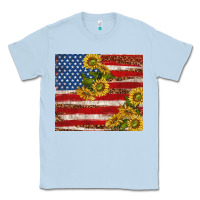 Dusty Blue American flag sunflowers with leopard Classic Tee - TumblerDesignByShophia