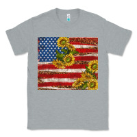 Heather Grey American flag sunflowers with leopard Classic Tee - TumblerDesignByShophia