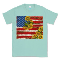 Seafoam American flag sunflowers with leopard Classic Tee - TumblerDesignByShophia