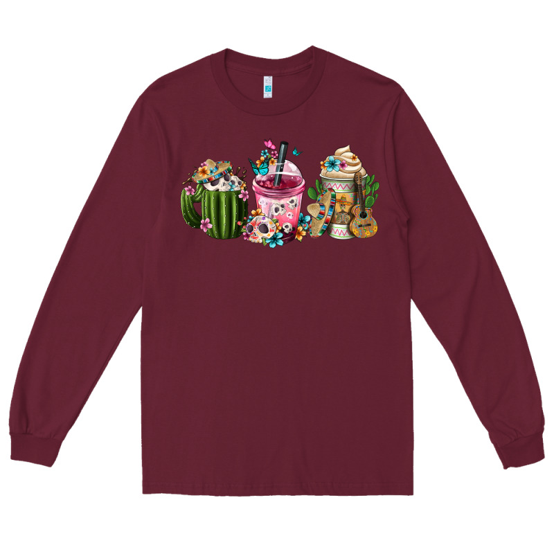 Mexican Day Of The Dead Coffee Cups Long Sleeve Tee by FaDigitalArtStudio | Teevron