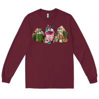 Burgundy Mexican Day Of The Dead Coffee Cups Long Sleeve Tee - FaDigitalArtStudio