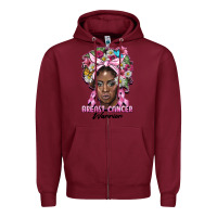 Burgundy breast cancer warrior black woman Zipper Hoodie - BarkalooDesign
