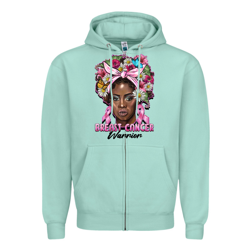 Breast Cancer Warrior Black Woman Zipper Hoodie by BarkalooDesign | Teevron