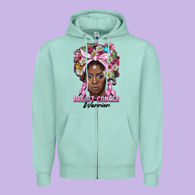 Breast Cancer Warrior Black Woman Zipper Hoodie Designed By Barkaloodesign