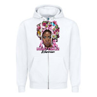 White breast cancer warrior black woman Zipper Hoodie - BarkalooDesign
