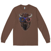 Chestnut bison with american flag glasses Long Sleeve Tee - RanaPortraitStore
