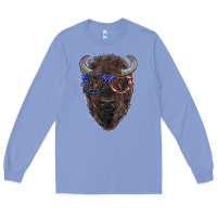 Colony Blue bison with american flag glasses Long Sleeve Tee - RanaPortraitStore