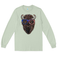 Matcha bison with american flag glasses Long Sleeve Tee - RanaPortraitStore