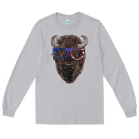 Moon Dust bison with american flag glasses Long Sleeve Tee - RanaPortraitStore