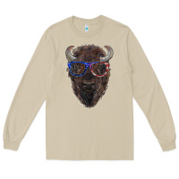 Mushroom bison with american flag glasses Long Sleeve Tee - RanaPortraitStore