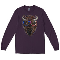 Plum bison with american flag glasses Long Sleeve Tee - RanaPortraitStore