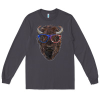 Smoke bison with american flag glasses Long Sleeve Tee - RanaPortraitStore