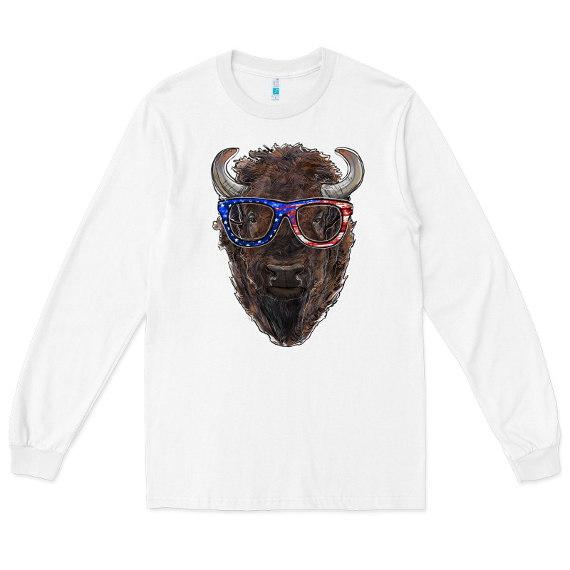 Bison With American Flag Glasses Long Sleeve Tee by RanaPortraitStore | Teevron