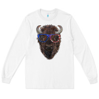 White bison with american flag glasses Long Sleeve Tee - RanaPortraitStore