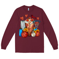 Burgundy Basketball Sunflower Frappe Long Sleeve Tee - FaDigitalArtStudio