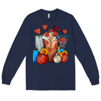 Navy Basketball Sunflower Frappe Long Sleeve Tee - FaDigitalArtStudio