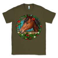 Army Green Western Horse Christmas Classic Tee - RanaPortraitStore