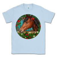 Dusty Blue Western Horse Christmas Classic Tee - RanaPortraitStore