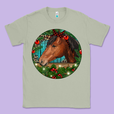 Western Horse Christmas Classic Tee Designed By Ranaportraitstore