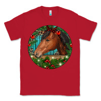 Red Western Horse Christmas Classic Tee - RanaPortraitStore