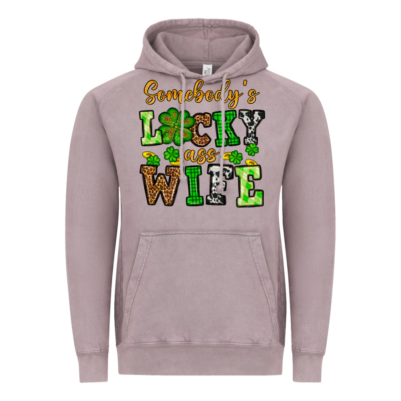 St. Patrick's Somebody’s Lucky Ass Wife Vintage Hoodie by OliviaCreatesArt | Teevron