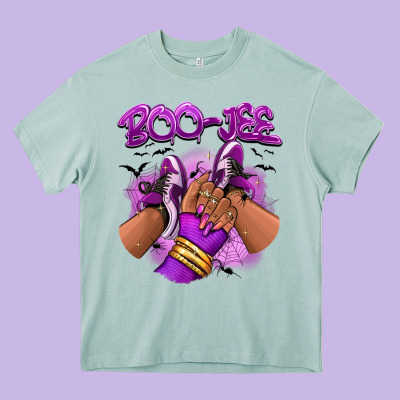 Boo-jee Halloween Afro Sneakers Heavy Core Tee Designed By Ranaportraitstore