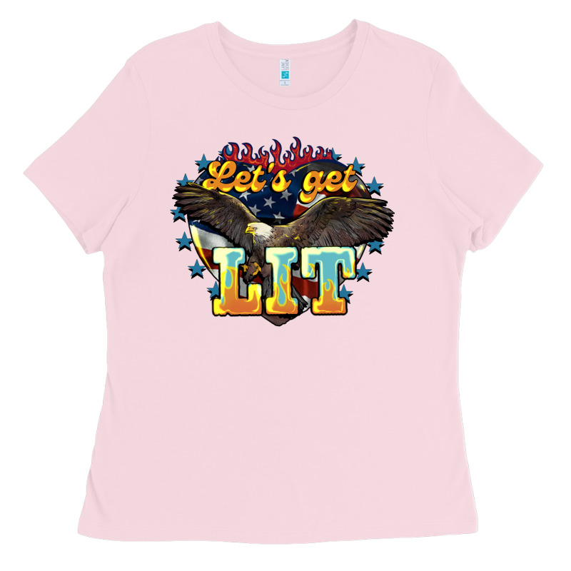 Let's Get Lit America Eagle 4th Of July Ladies Tee by HowdyJamesFarm | Teevron