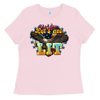 Bubblegum Pink Let's get lit America Eagle 4th of july Ladies Tee - HowdyJamesFarm