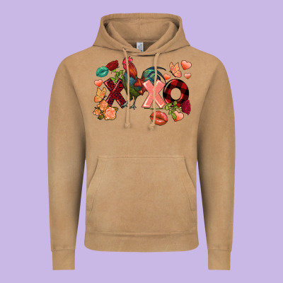 Rooster Valentine's Day Xoxo Vintage Hoodie Designed By Fadigitalartstudio
