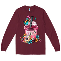 Burgundy Mexican Day Of The Dead Skulls Coffee Cup Long Sleeve Tee - FaDigitalArtStudio