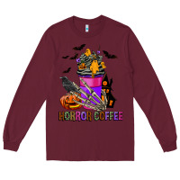 Burgundy Horror Coffee Long Sleeve Tee - FaDigitalArtStudio
