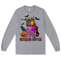 Heather Grey Horror Coffee Long Sleeve Tee - FaDigitalArtStudio