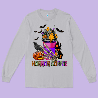 Horror Coffee Long Sleeve Tee Designed By Fadigitalartstudio