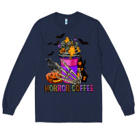 Navy Horror Coffee Long Sleeve Tee - FaDigitalArtStudio
