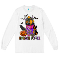 White Horror Coffee Long Sleeve Tee - FaDigitalArtStudio