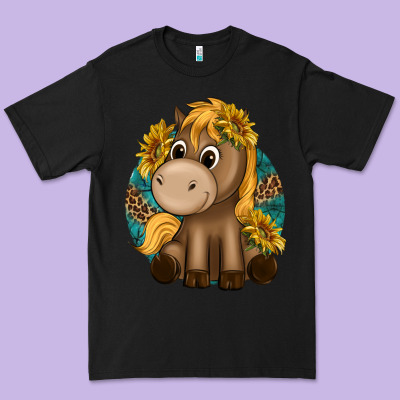 Cute Baby Horse Amd Sunflowers Premium Tee Designed By Texasbilliewilder