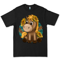 Black cute baby horse amd sunflowers Premium Tee - texasbilliewilder