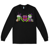 Black Halloween Coffee Cups Long Sleeve Tee - FaDigitalArtStudio