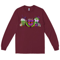Burgundy Halloween Coffee Cups Long Sleeve Tee - FaDigitalArtStudio