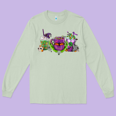 Halloween Coffee Cups Long Sleeve Tee Designed By Fadigitalartstudio